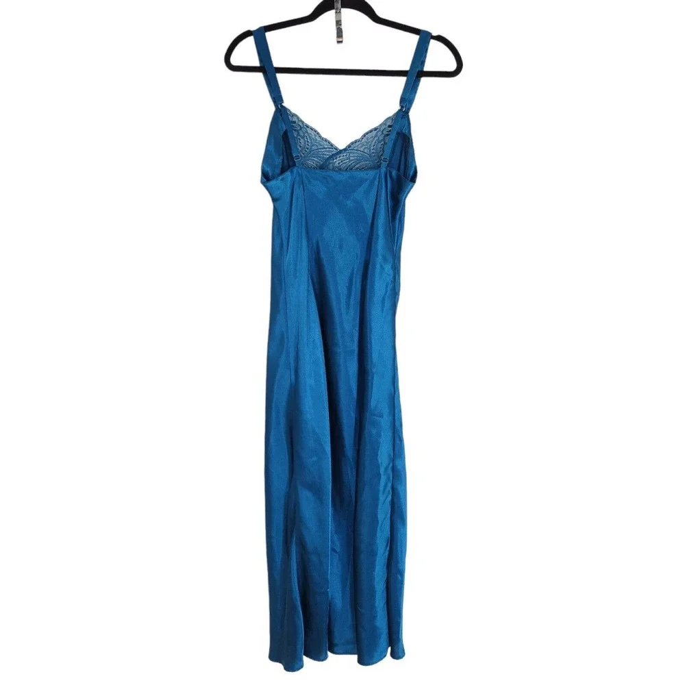 Victorias Secret Womens Slip Dress Teal Blue Satin Vtg 80s Gold Label Maxi Sz S